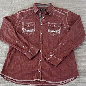 Buckle Black Burgundy Casual Western Snap Down Shirt Large